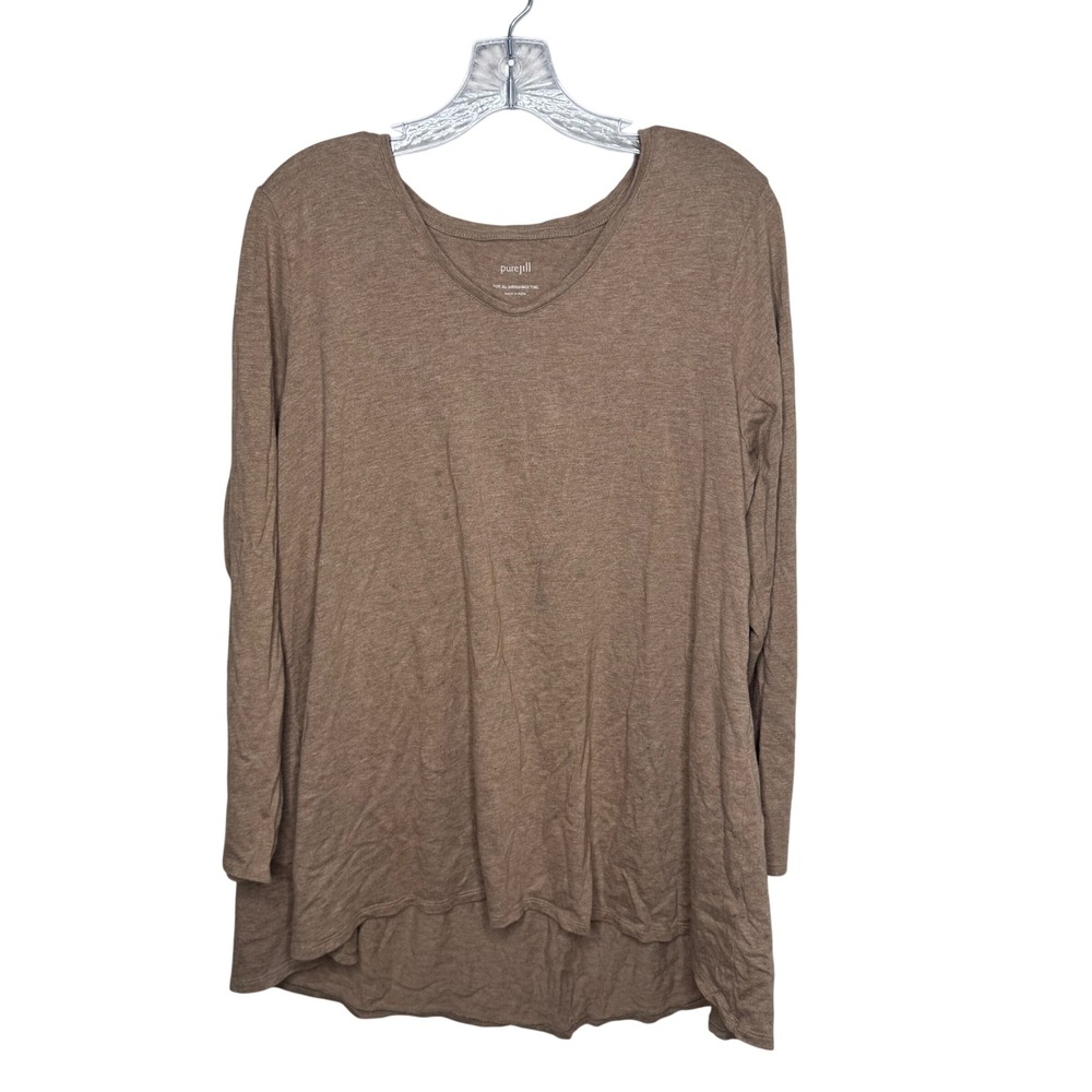Pure  jill Brown Long Sleeve Shirred‎ Back Tunic Top Women's Size L